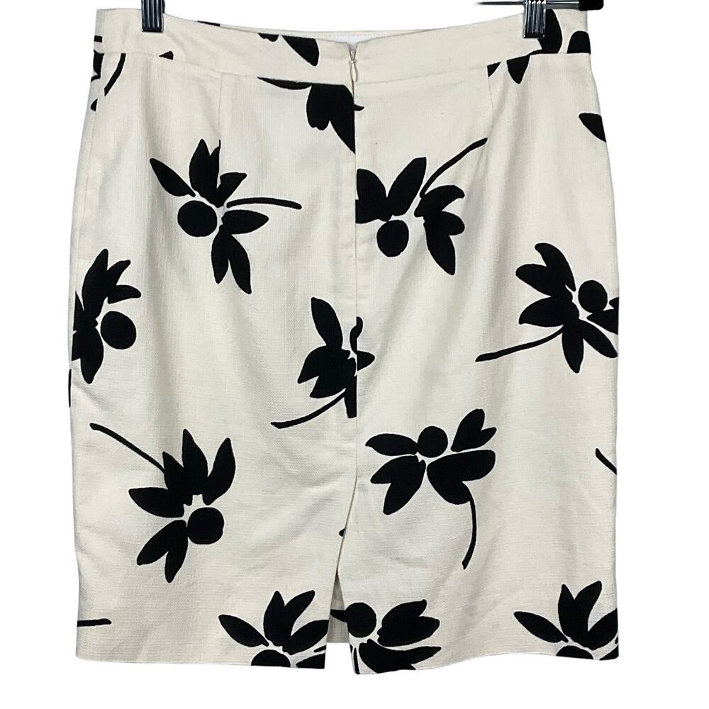 J CREW Pencil Skirt Floral Print sz 8 White Black Poppy Art Woven Preppy Modern - Picture 5 of 11